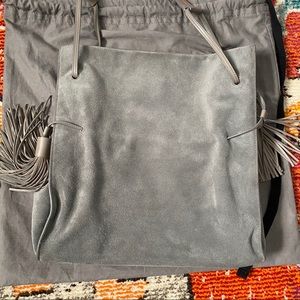 EUC All Saints Freedom Bucket Bag in Grey Suede